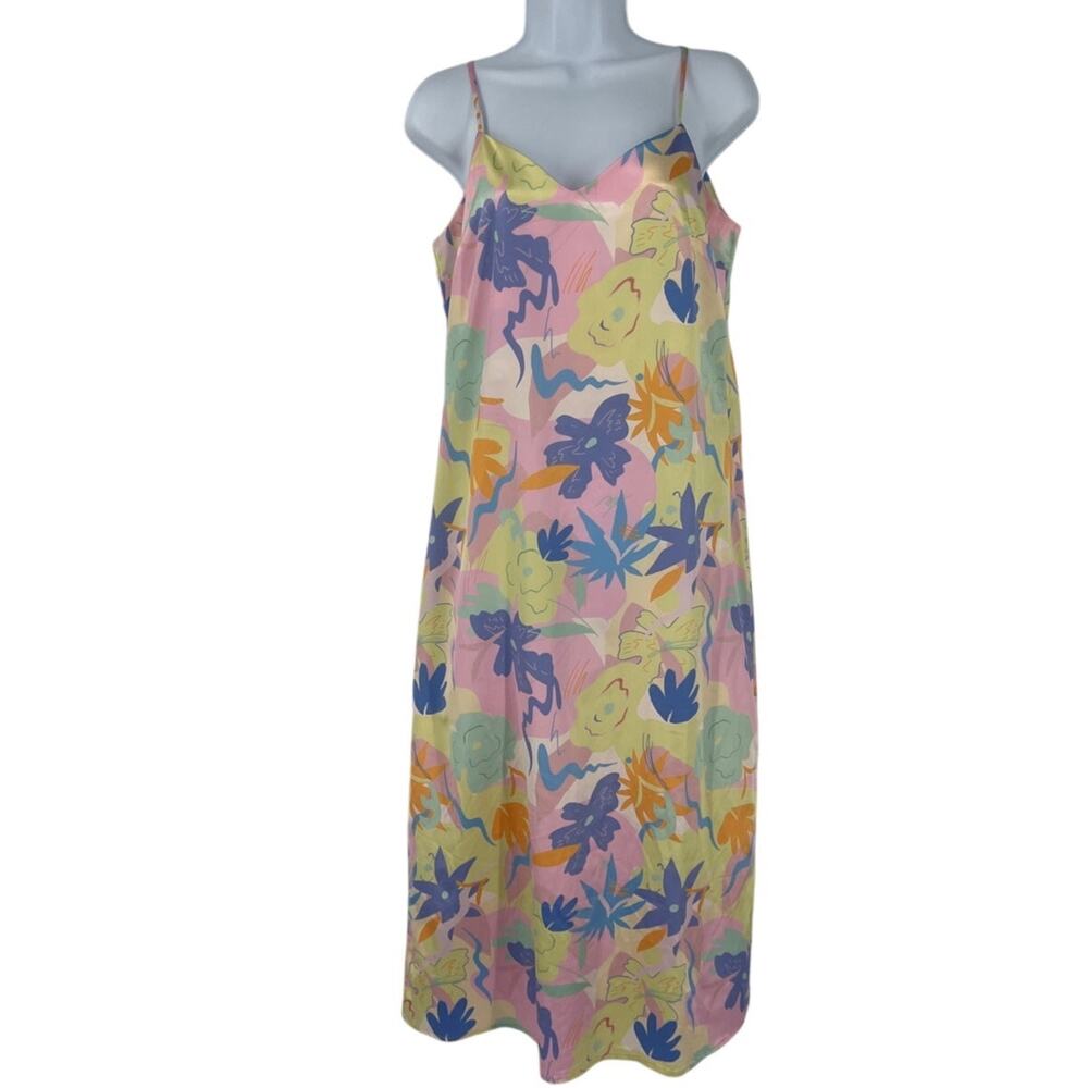 CHI CHI Cami Strap Midi Slip Dress Sz 10 Pastel Floral Festival Satin Fairy